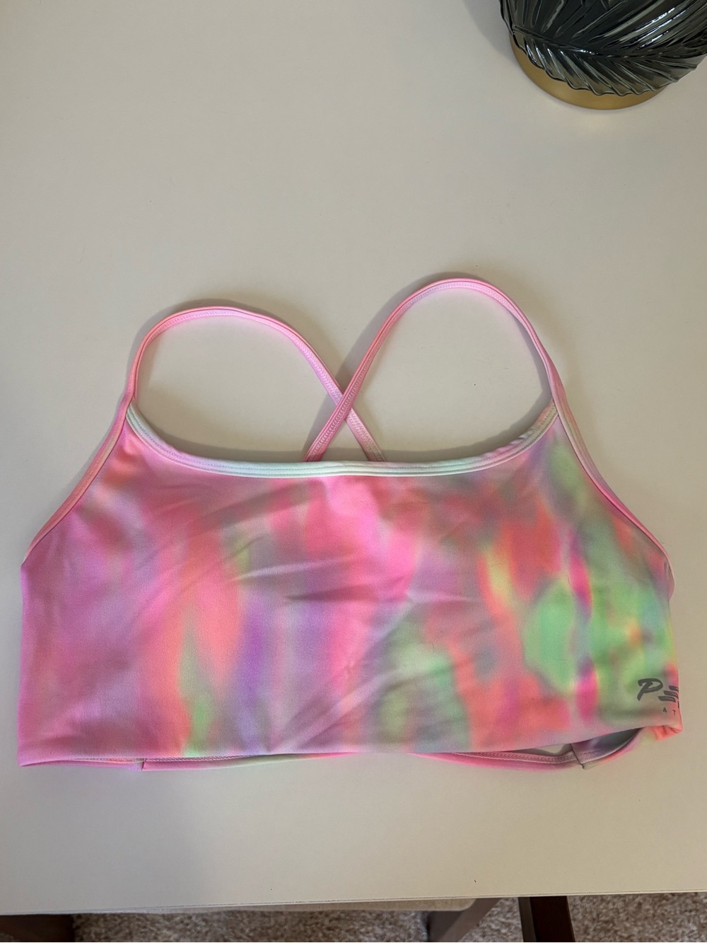 Peachy Athletic Aeris Sports Bra in Fantasy Pink Tie-Dye with Crisscross Straps